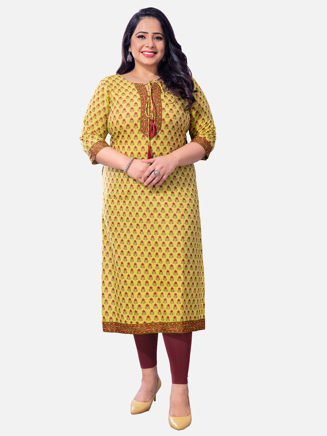 

SALWAR STUDIO Women Yellow & Red Ethnic Motifs Printed Kurta