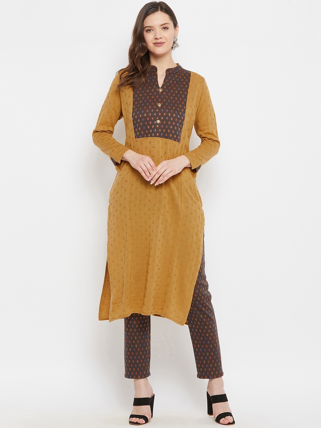 

Knitstudio Women Mustard Yellow Ethnic Motifs Kurta with Trousers