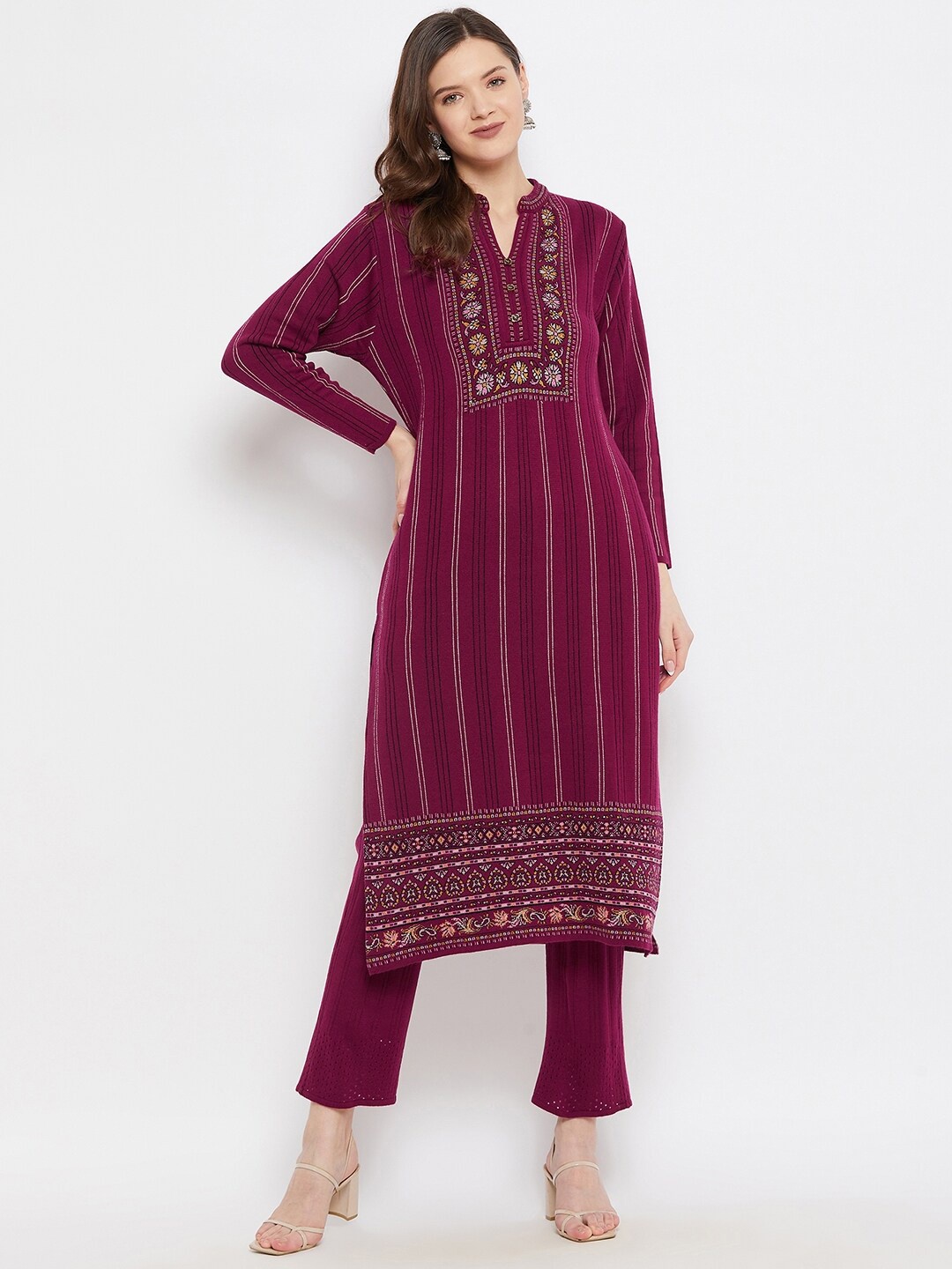 

Knitstudio Women Purple Ethnic Motifs Printed Kurti with Trousers