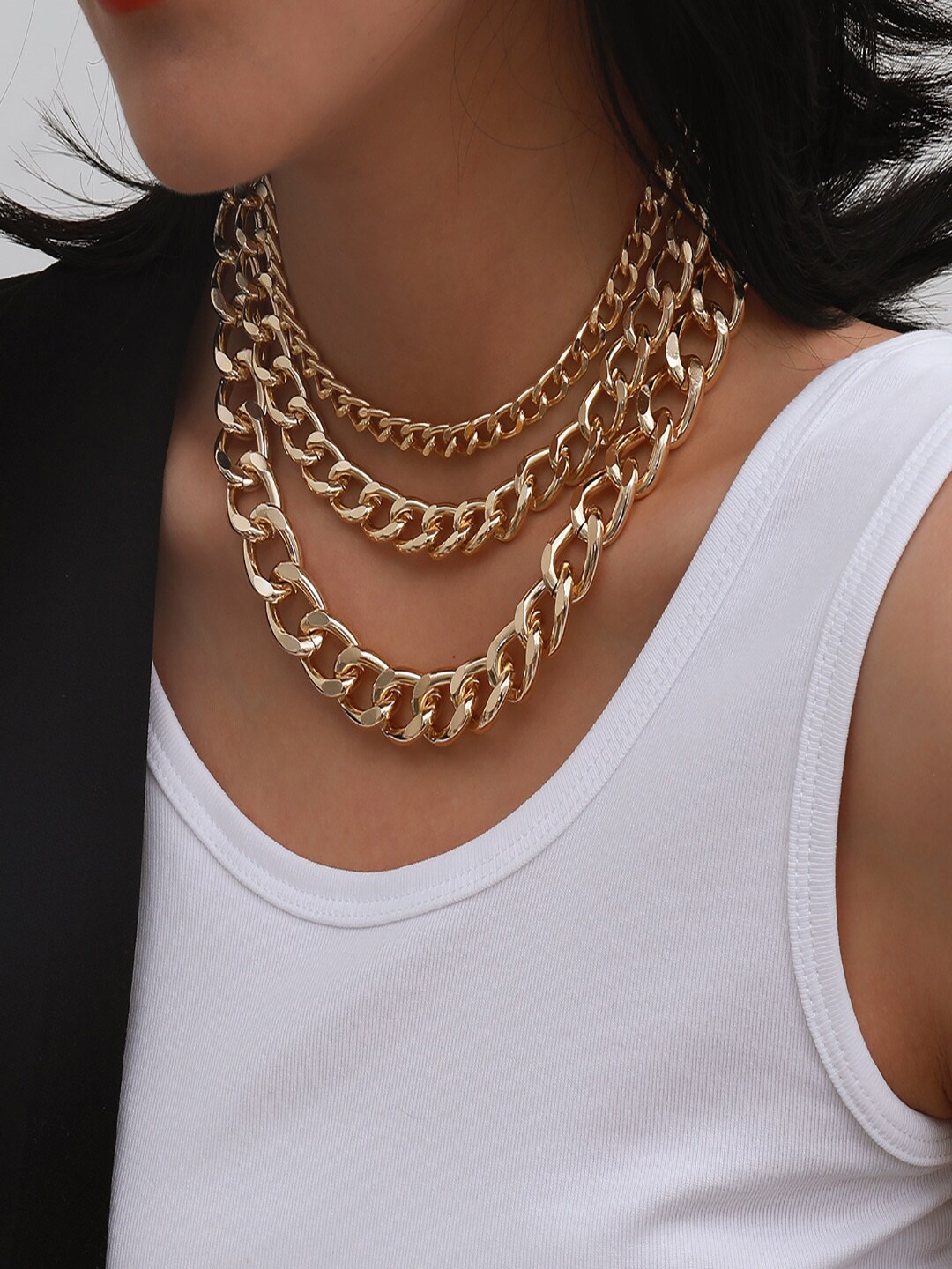 

AQUASTREET Women And Girls Gold-Toned Gold-Plated Layered Necklace