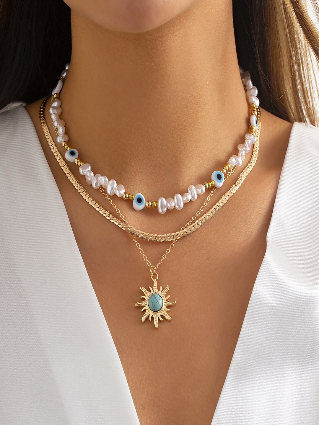 

AQUASTREET Set of 3 White Gold-Plated Layered Necklace