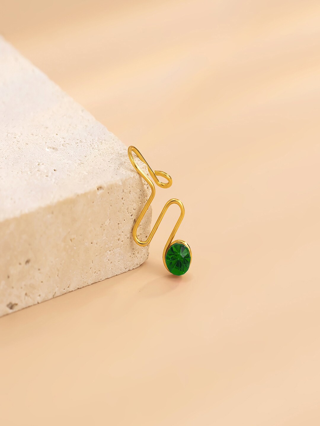 

AQUASTREET Women Gold-Plated Green Studded Non Piercing Nose Pin