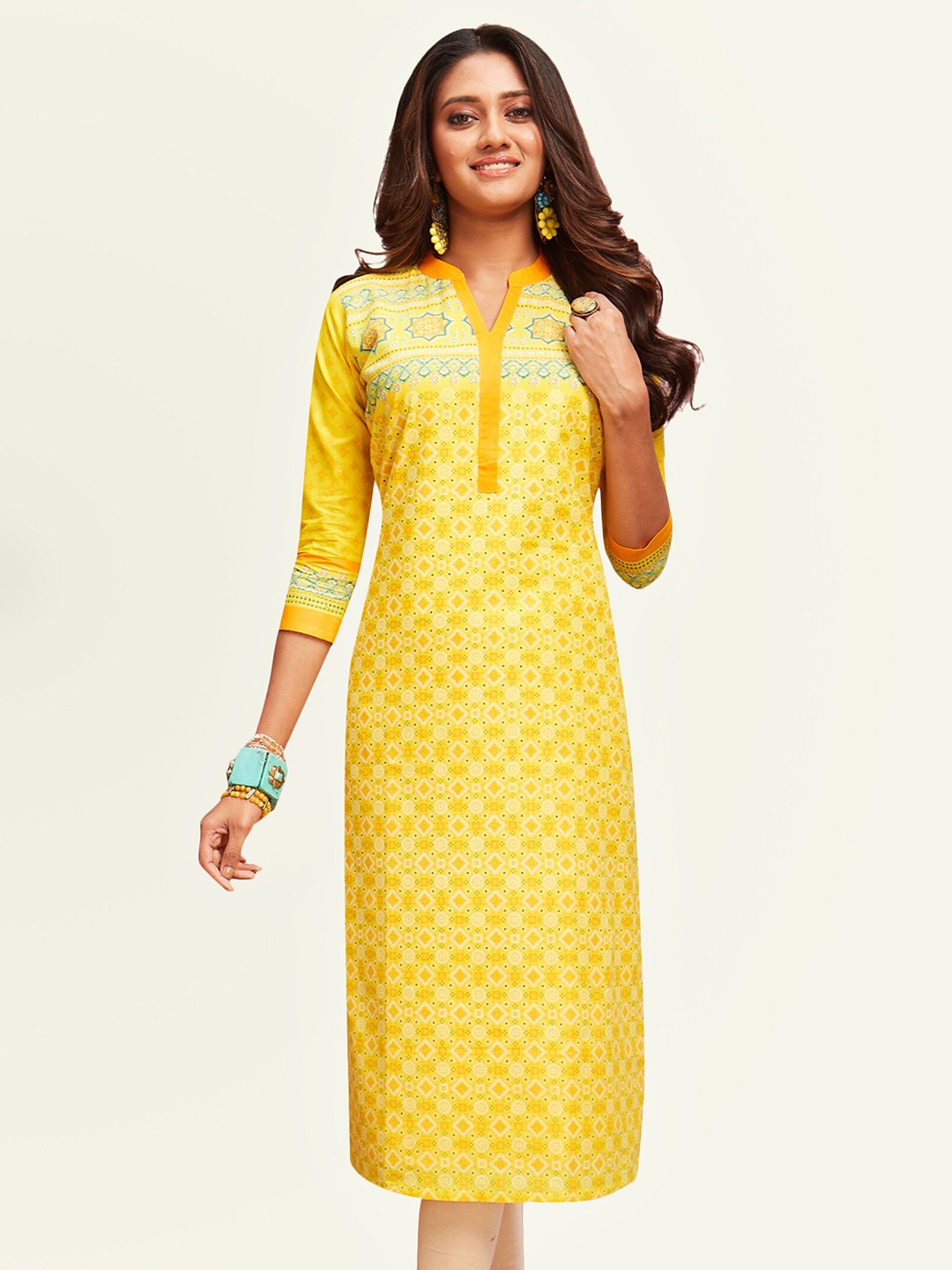 

Jevi Prints Women Yellow Ethnic Motifs Printed Kurta