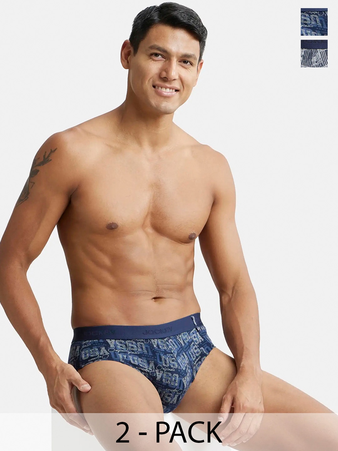 

Pack Of 2 Super Combed Cotton Printed Brief with Ultrasoft Waistband-US52, Navy blue