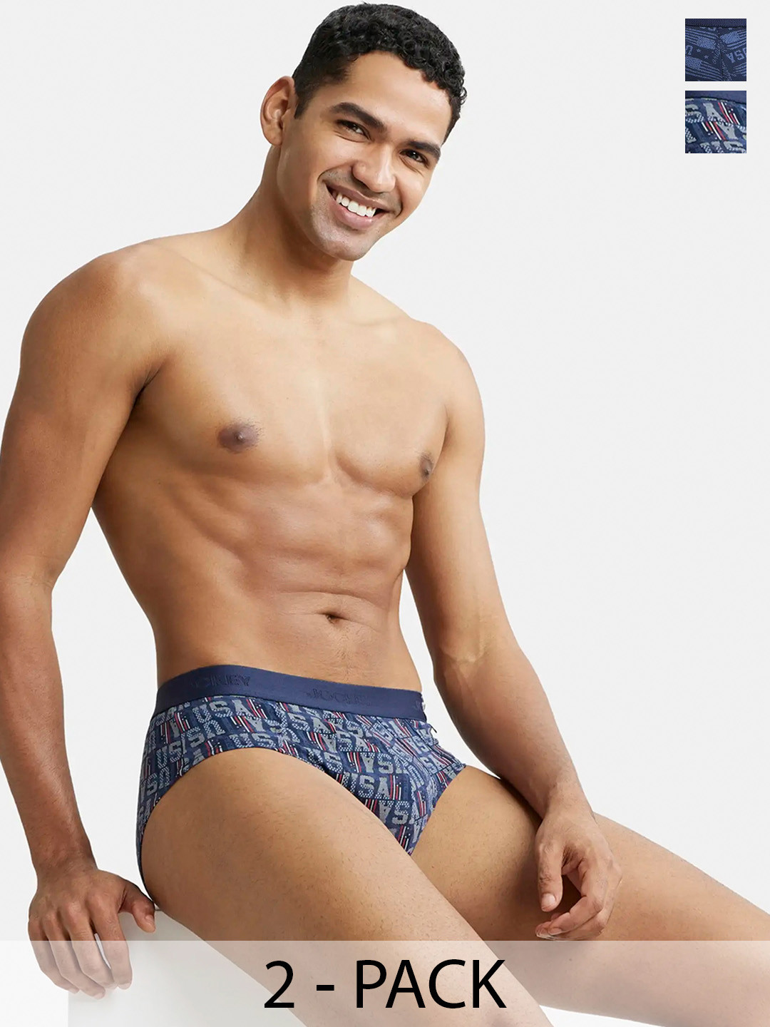 

Jockey Men Pack Of 2 Navy Blue Cotton Printed Basic Briefs
