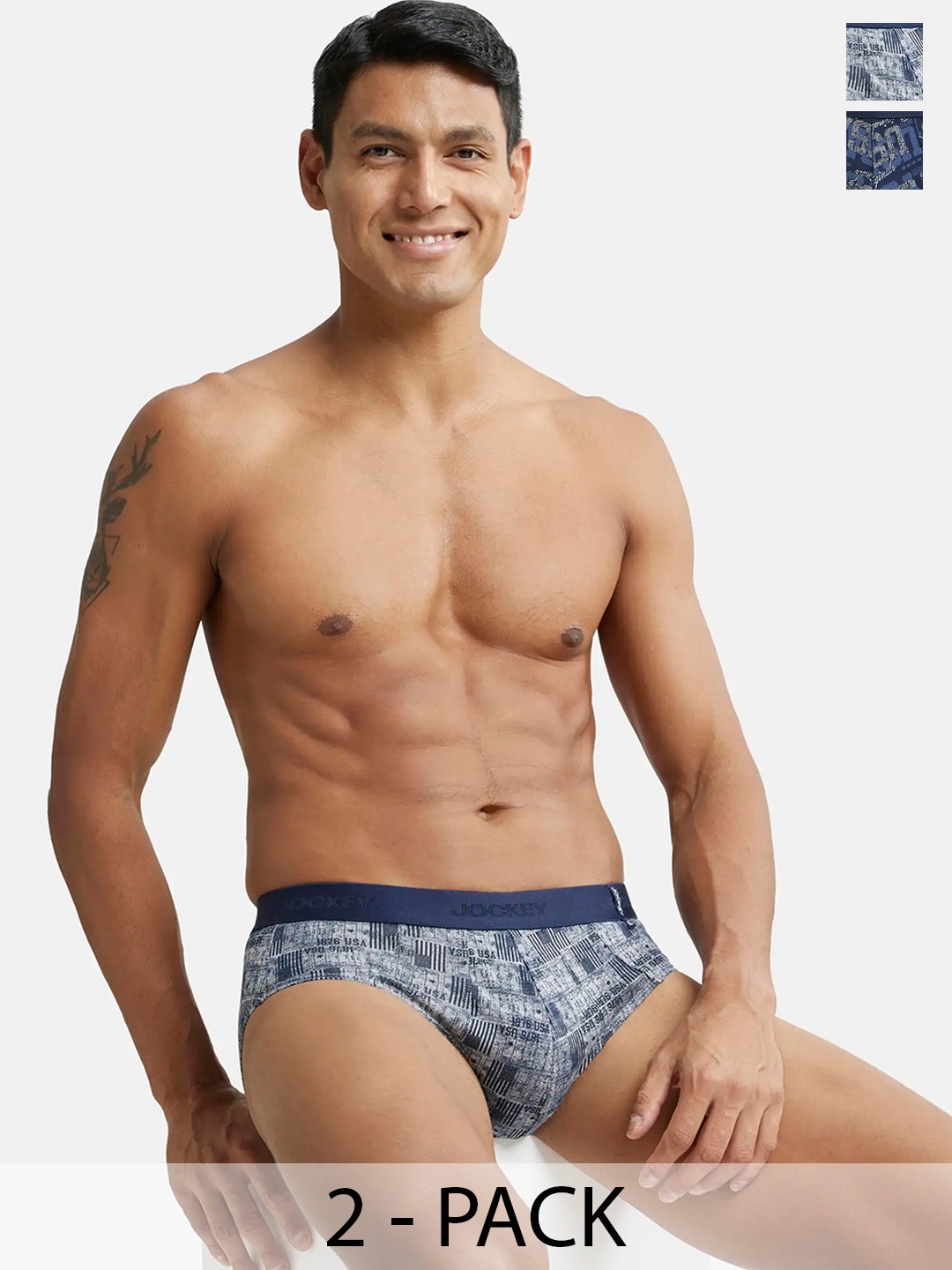 

Pack Of 2 Super Combed Cotton Printed Brief with Ultrasoft Waistband-US52, Navy blue