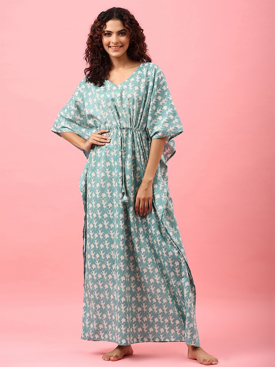 

JISORA Blue Printed Maxi Nightdress