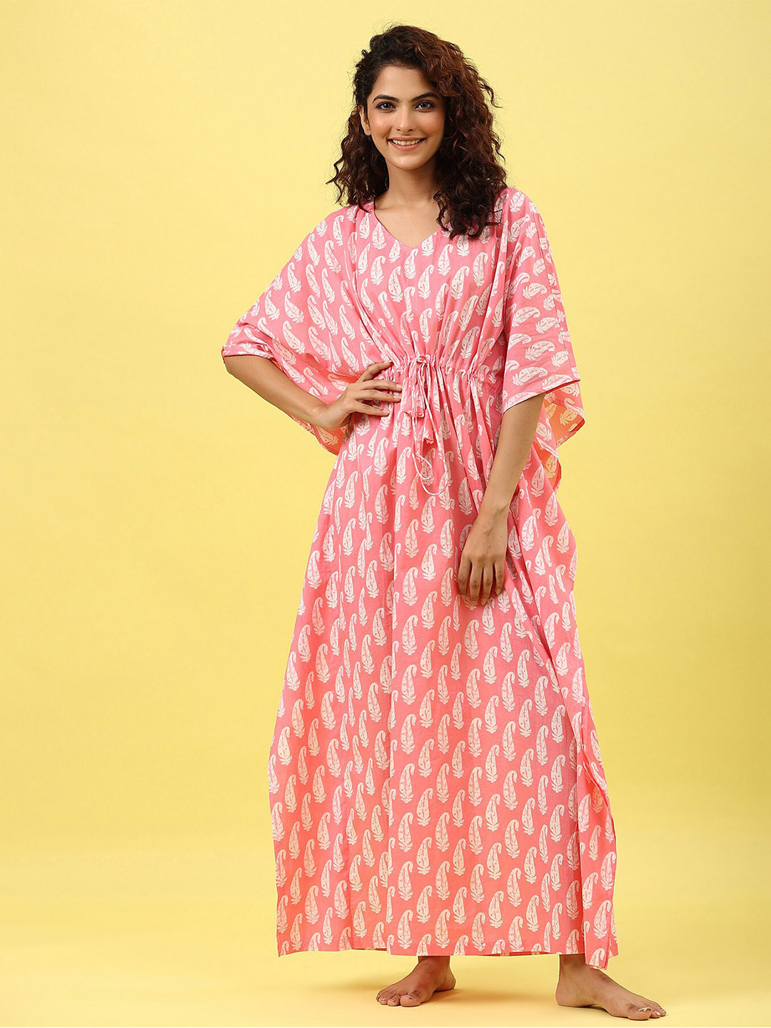 

JISORA Pink Printed Maxi Cotton Nightdress