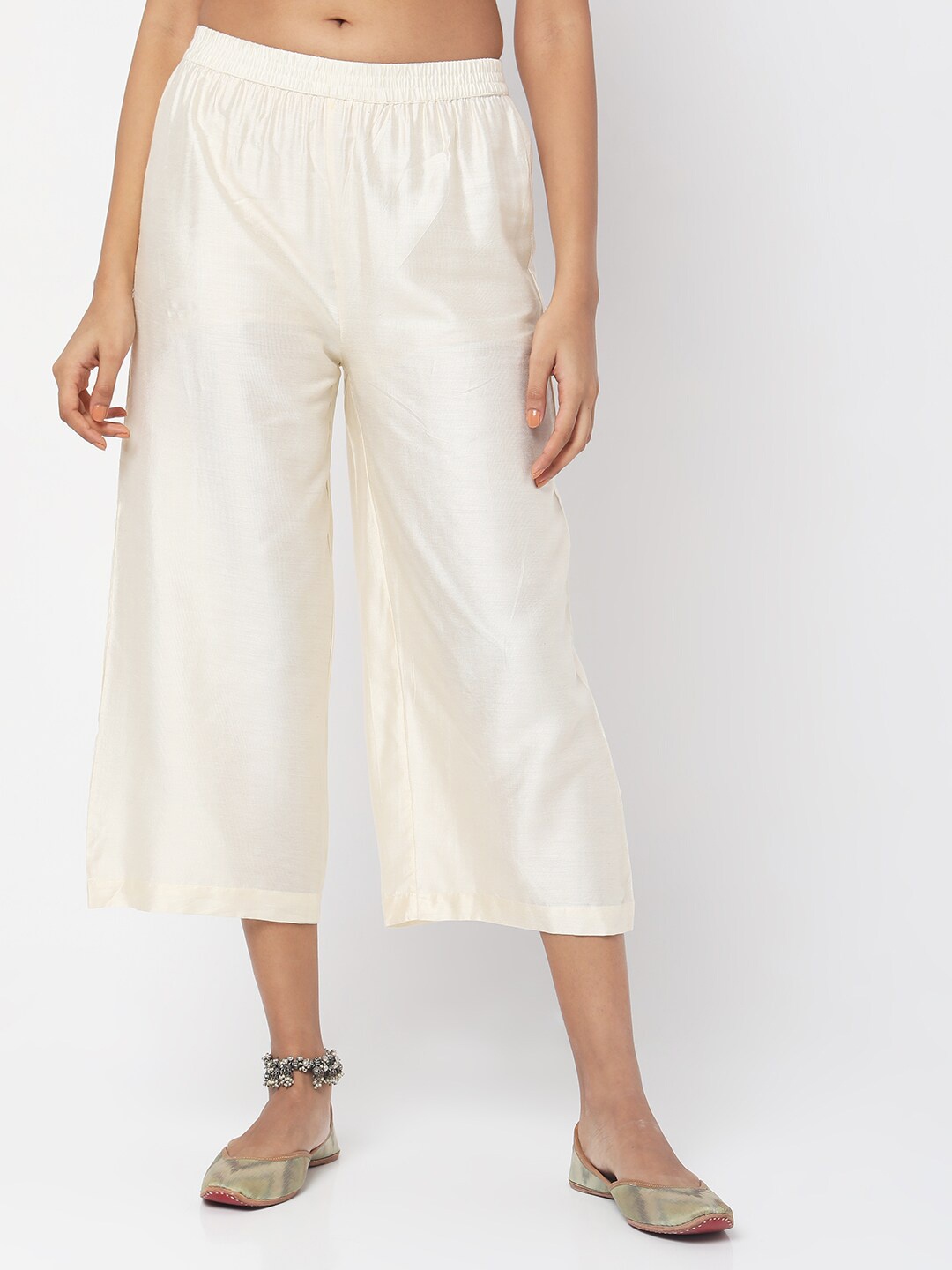 

Ethnicity Women Off White Solid Cropped Palazzos