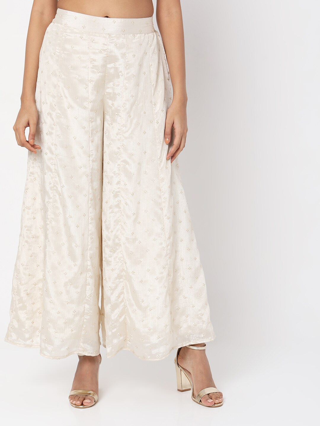 

Ethnicity Women Off White Ethnic Motifs Embroidered Flared Knitted Palazzos