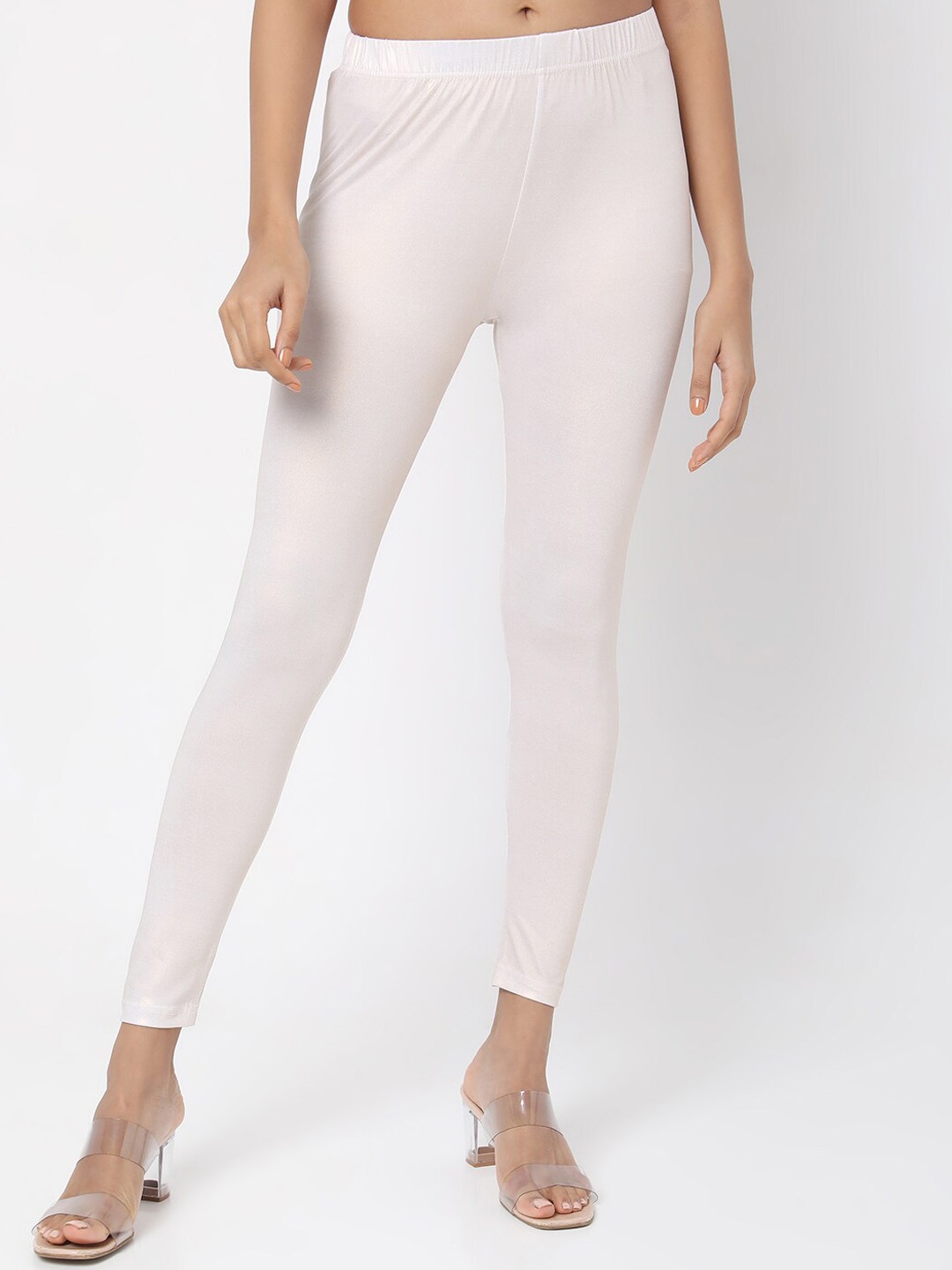 

Ethnicity Women White Solid Leggings