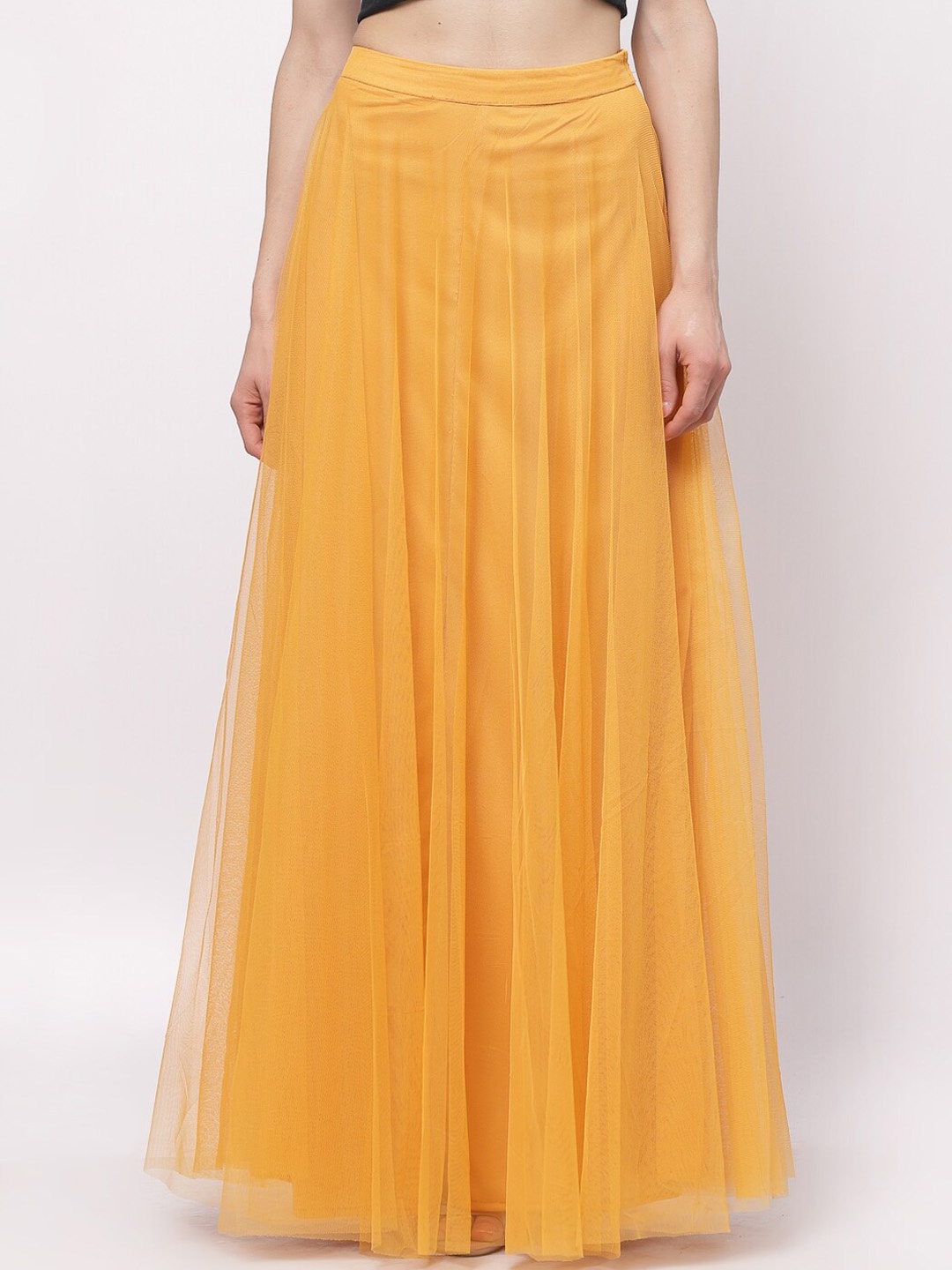 

Just Wow Women Yellow Solid Maxi Flared Skirt