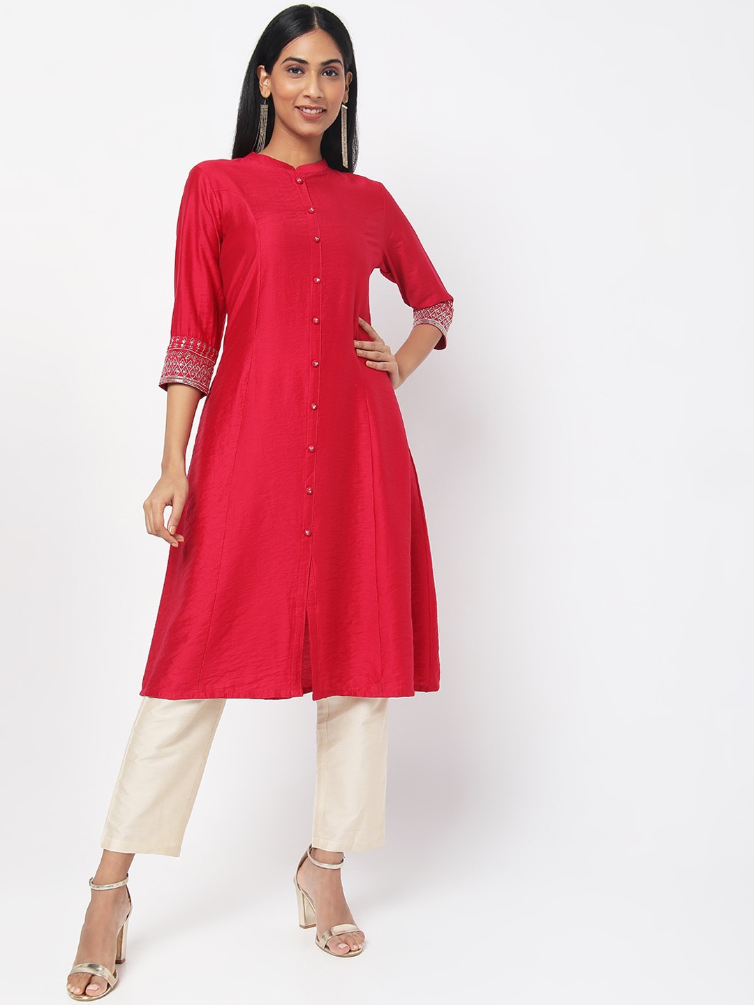 

Ethnicity Women Red Thread Work Kurta