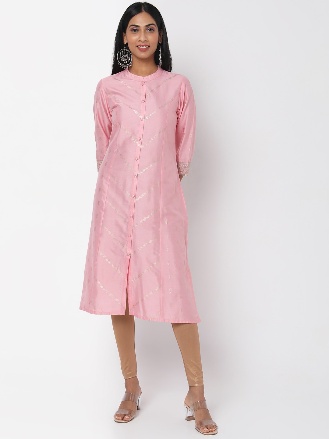 

Ethnicity Women Pink Checked Thread Work Kurta