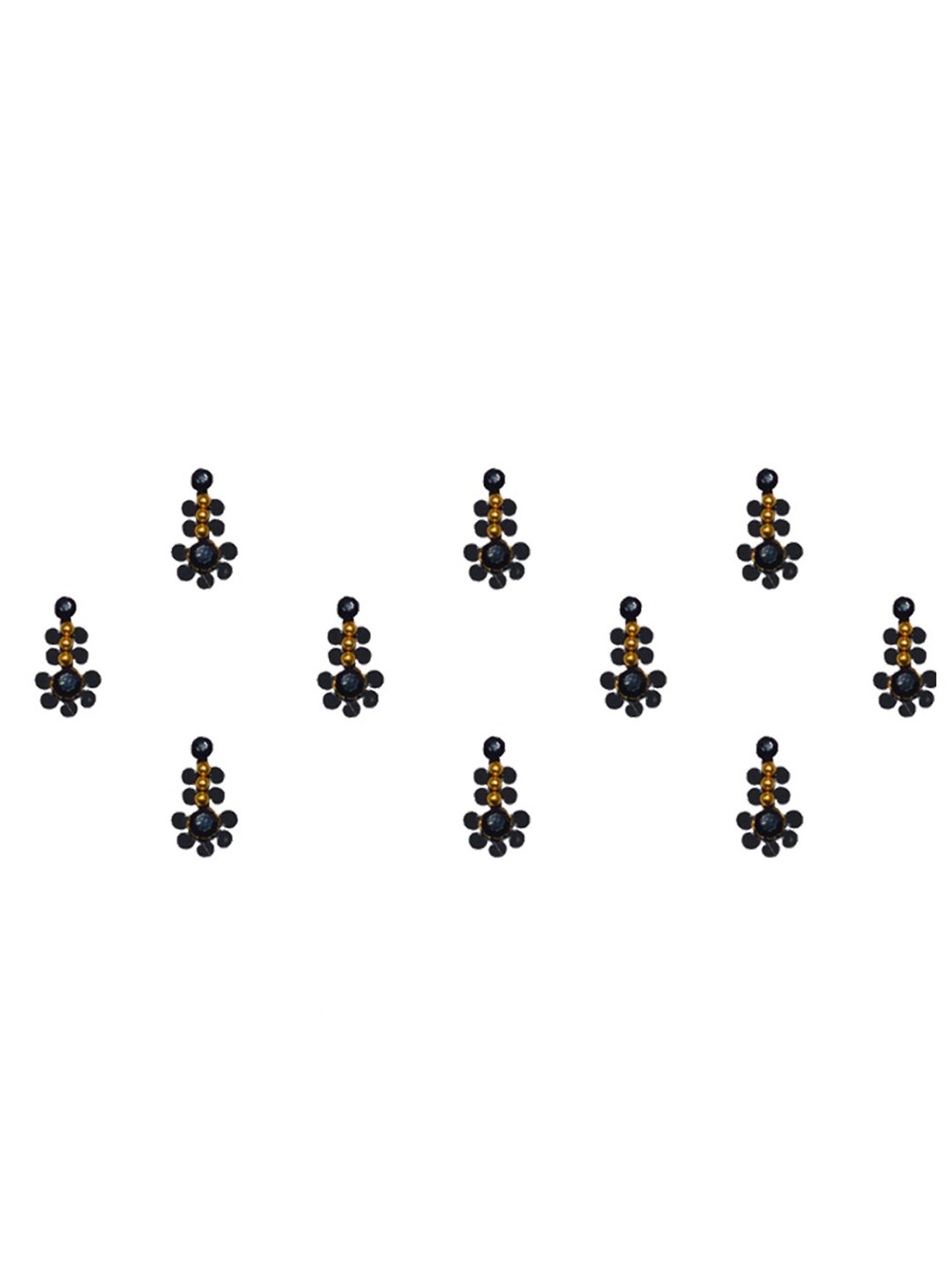 

Comet Busters 10 Pcs Embellished Reusable Designer Bindis - Black & Gold-Toned