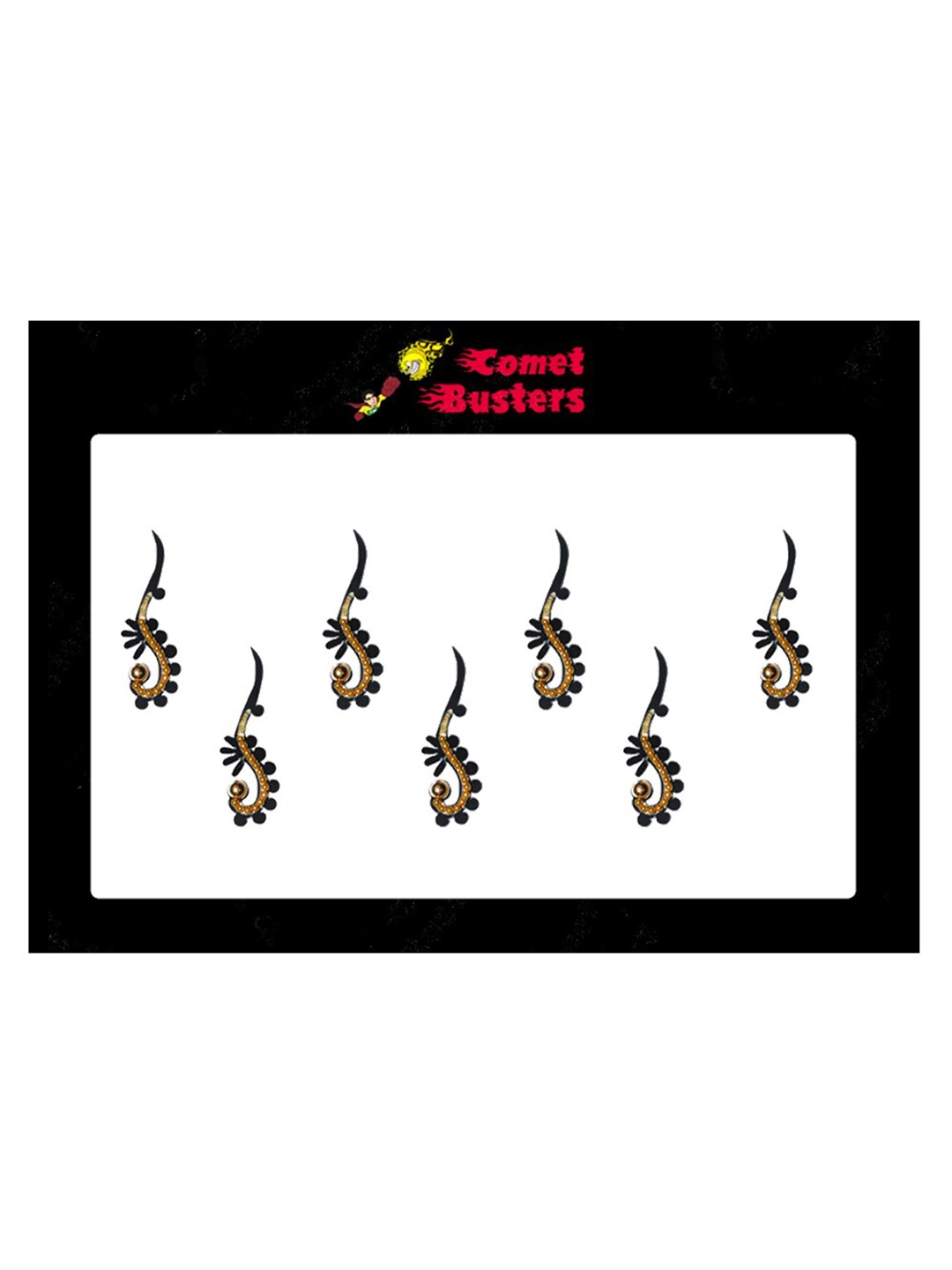 

Comet Busters 7 Pcs Beaded Reusable Designer Bindis - Black & Gold-Toned