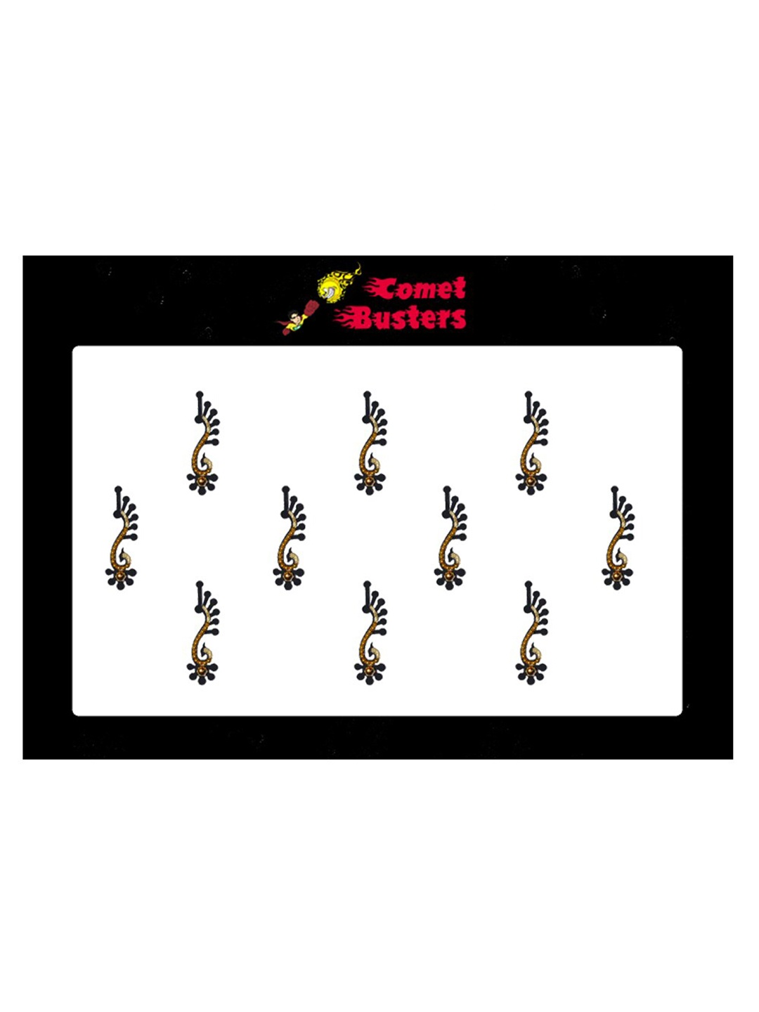 

Comet Busters 10 Pcs Embellished Reusable Designer Bindis - Black & Gold-Toned