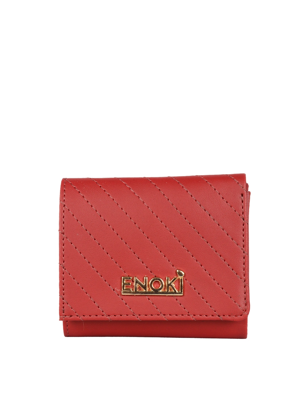 

ENOKI Women Red Textured Three Fold Wallet