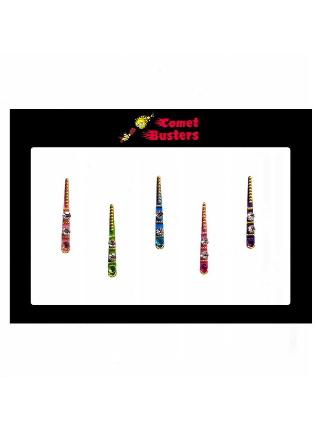 

Comet Busters 5 Pcs Embellished Reusable Designer Bindis - Multicoloured, Multi