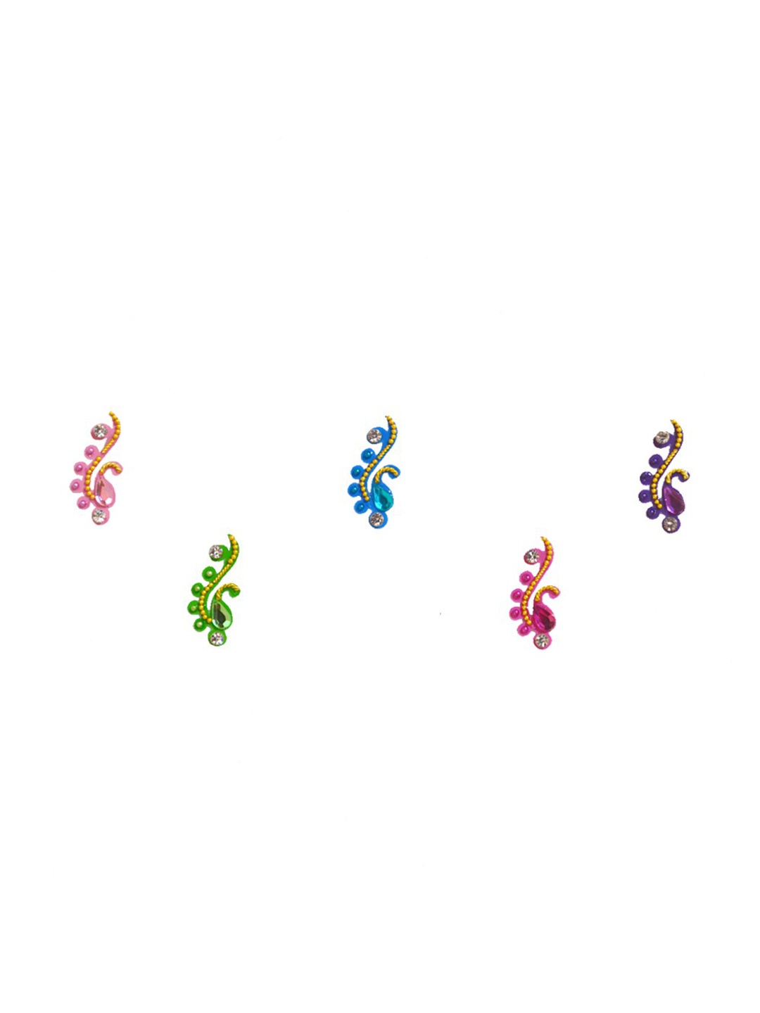 

Comet Busters 5 Pcs Embellished Reusable Designer Bindis - Multicoloured, Multi