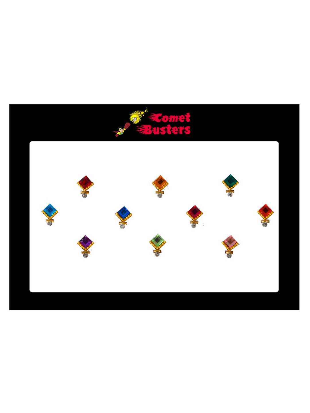 

Comet Busters 10 Pcs Embellished Reusable Designer Bindis - Multicoloured, Multi