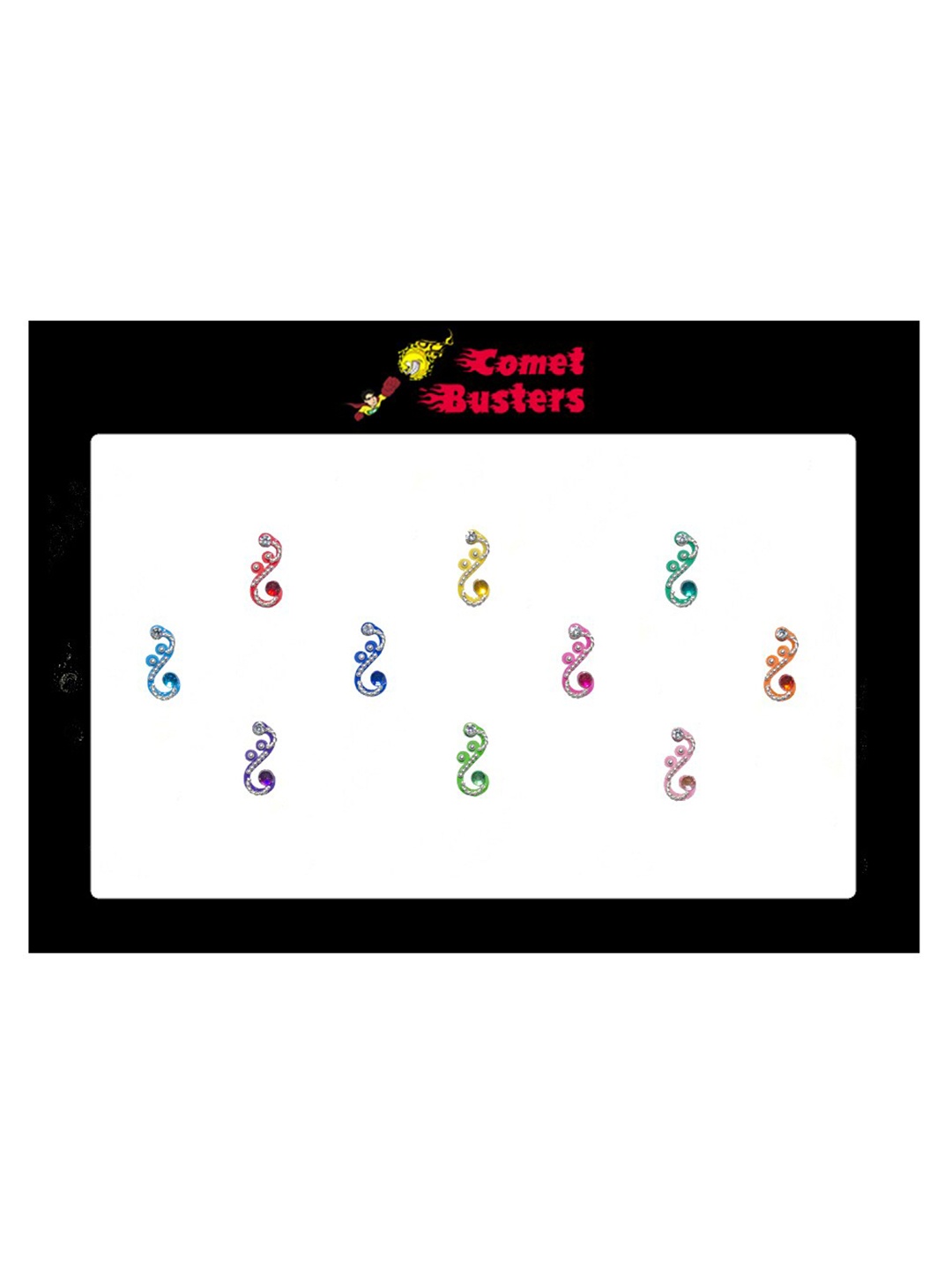 

Comet Busters 10 Pcs Embellished Reusable Designer Bindis - Multicoloured, Multi