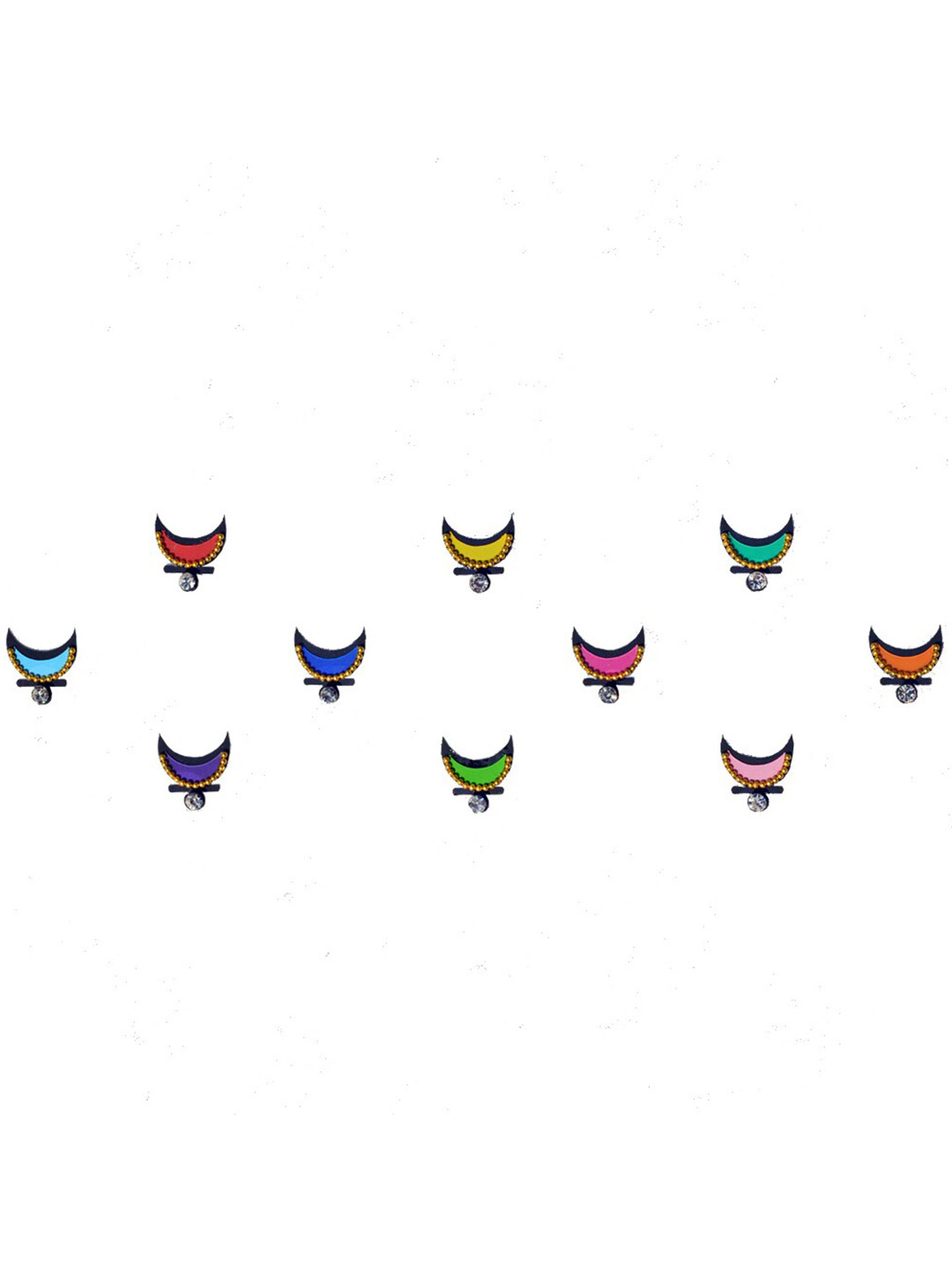 

Comet Busters 10 Pcs Embellished Reusable Crescent-Shaped Designer Bindis - Multicoloured, Multi