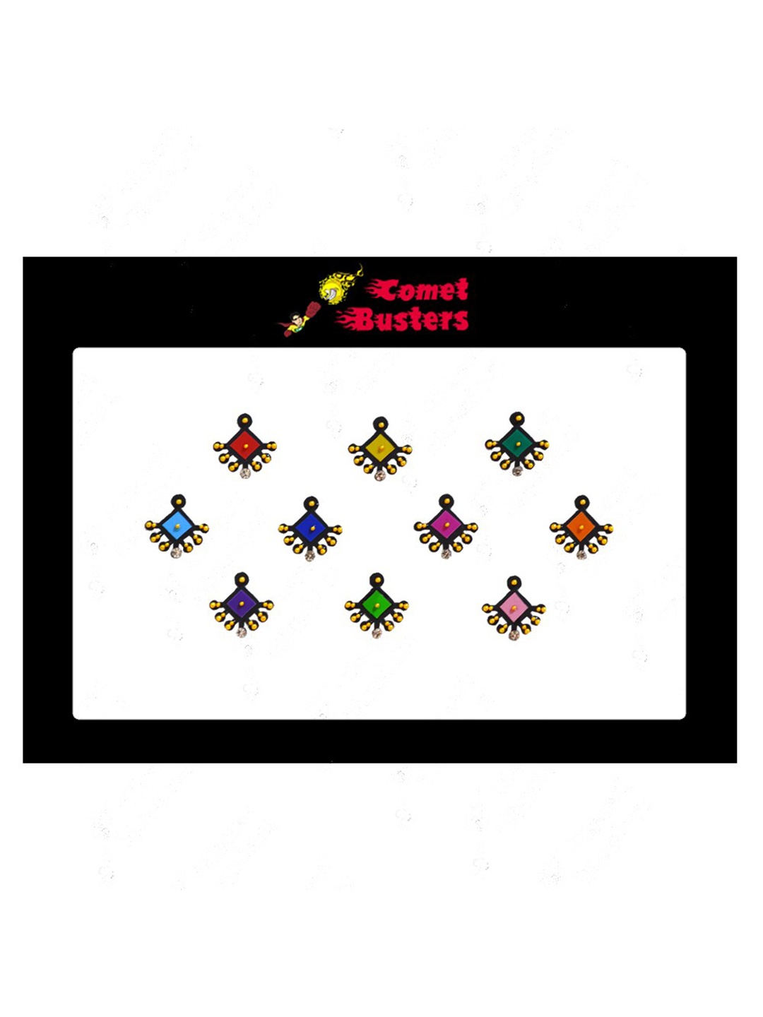 

Comet Busters 10 Pcs Beaded Reusable Designer Bindis - Multicoloured, Multi
