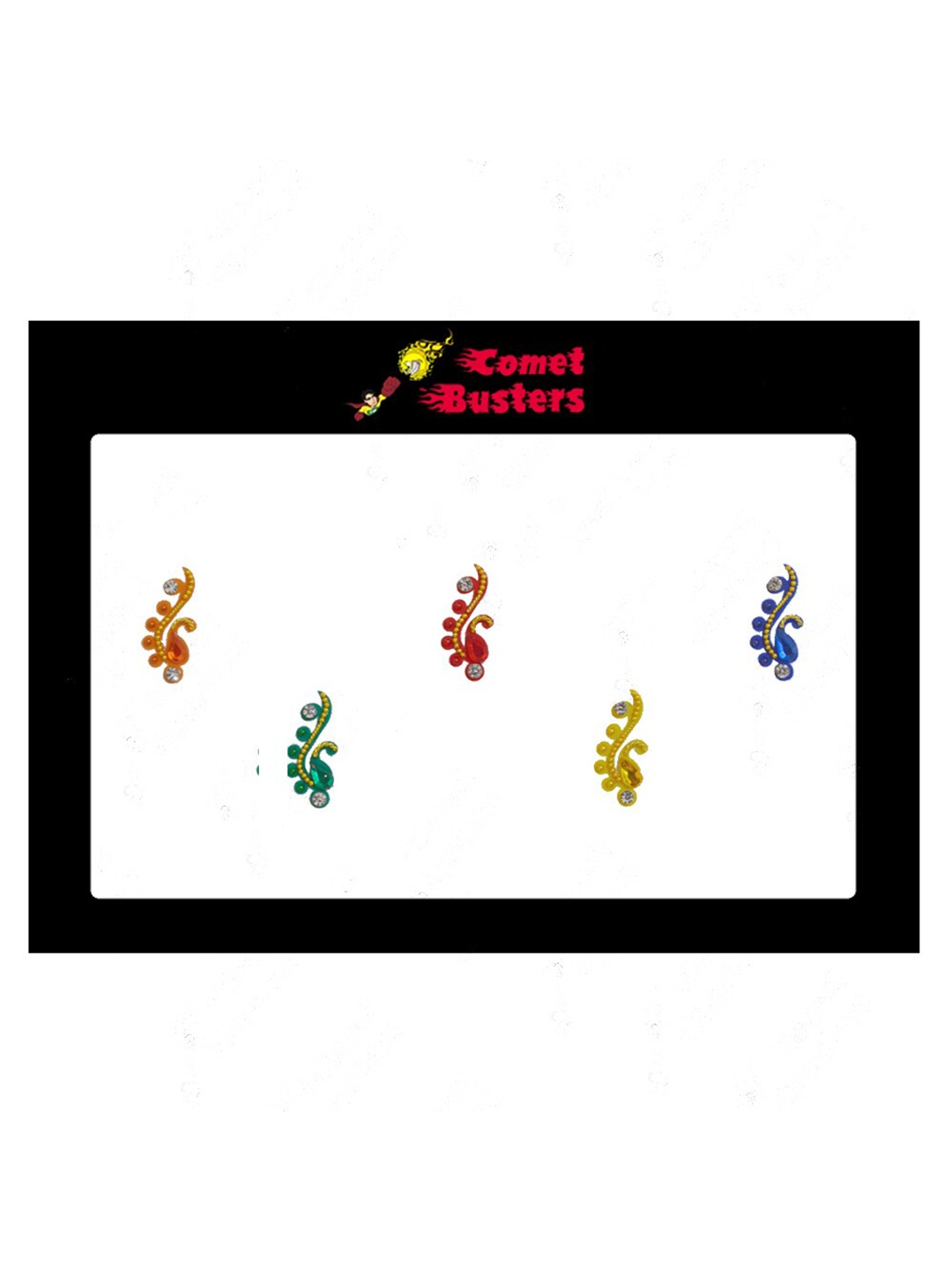 

Comet Busters 5 Pcs Embellished Reusable Designer Bindis - Multicoloured, Multi