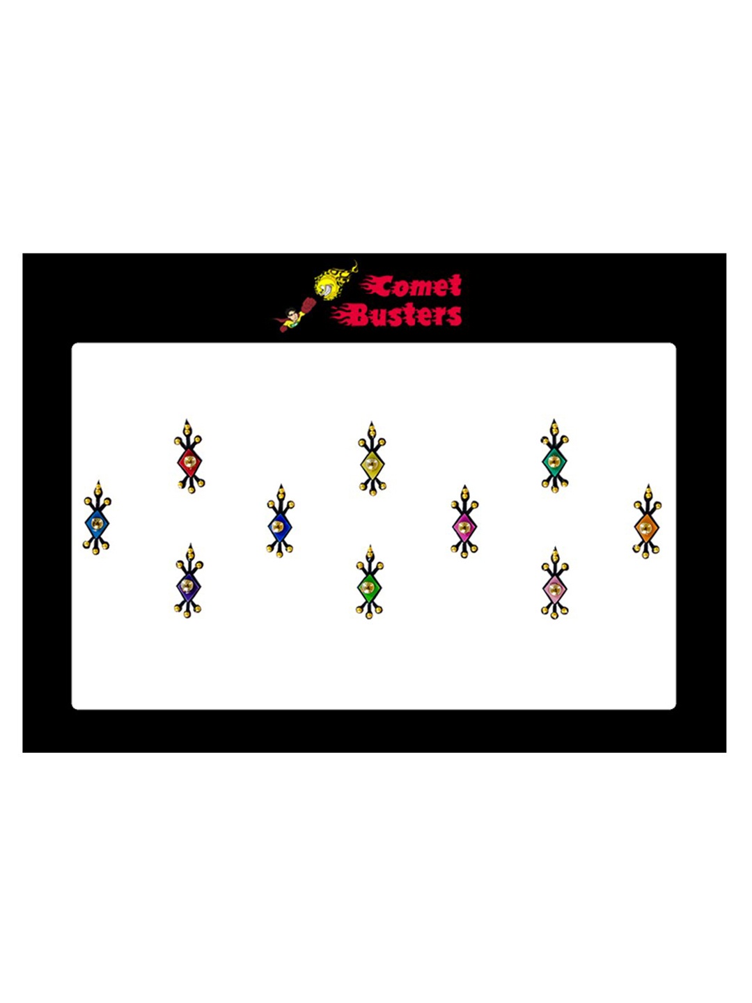 

Comet Busters 10 Pcs Embellished Reusable Designer Bindis - Multicoloured, Multi