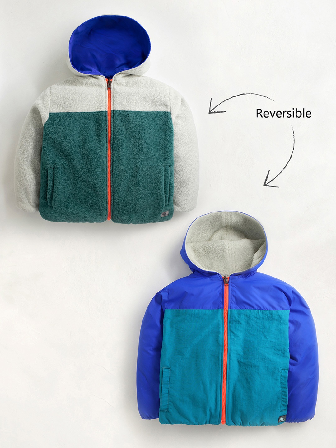 

Cherry Crumble Boys Blue Colourblocked Puffer Jacket