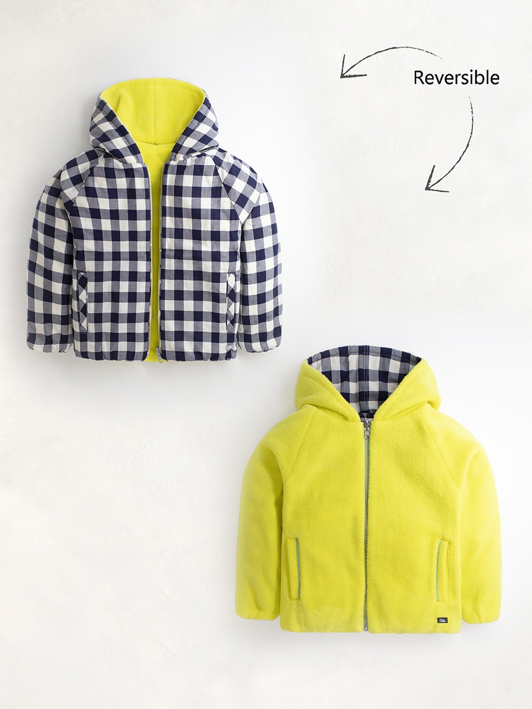 

Cherry Crumble Kids Black Yellow Checked Reversible Bomber Jacket