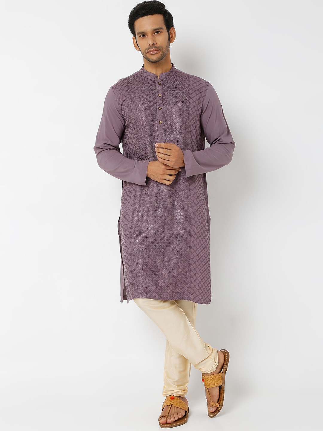

Ethnicity Men Purple Geometric Kurta