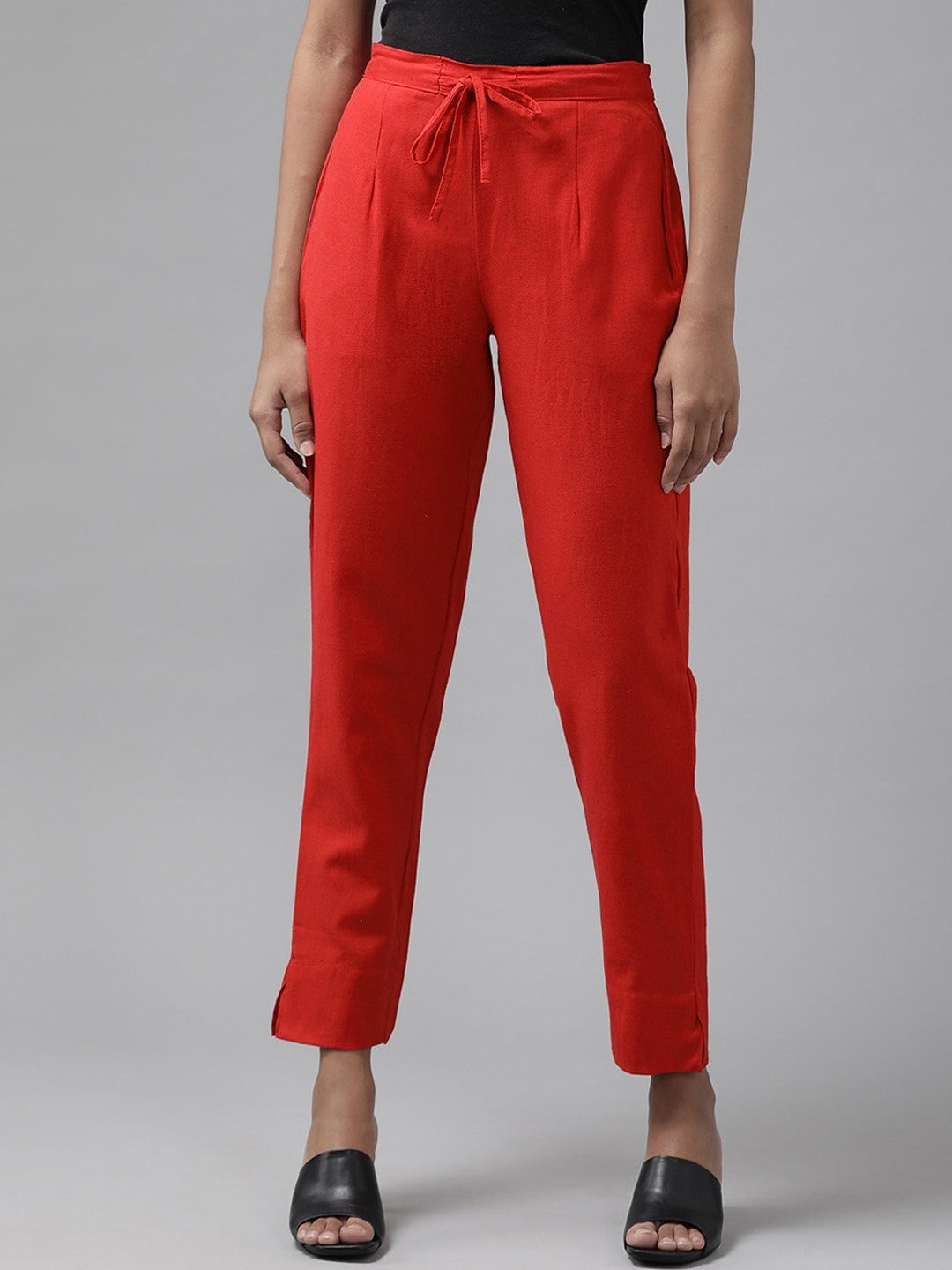 

Yufta Women Relaxed Slim Fit Cotton Trousers, Red