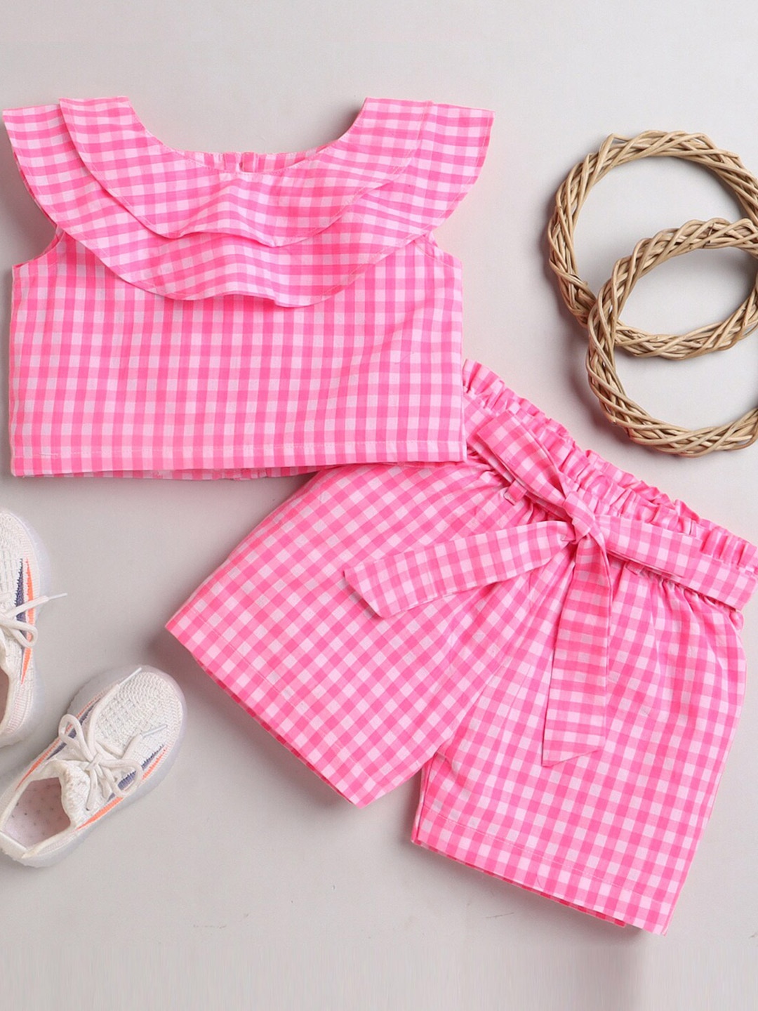 

Knitting Doodles Girls Pink & White Printed Top with Shorts Set