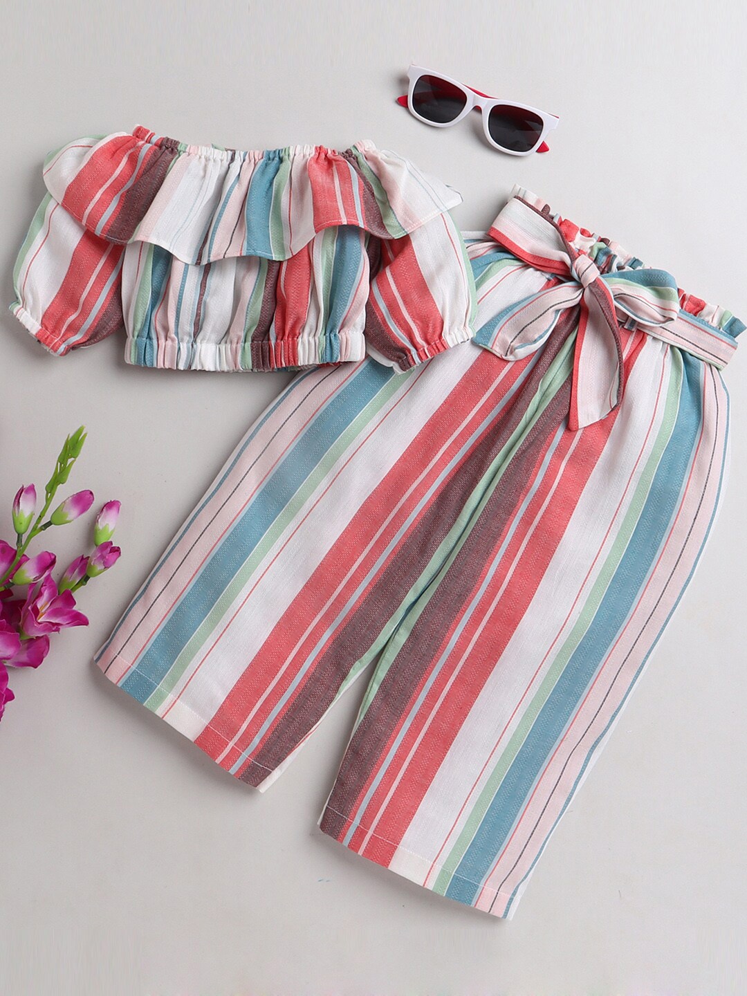 

Knitting Doodles Girls White & Red Striped Top with Trousers