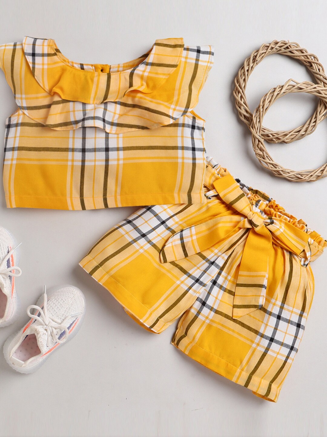 

Knitting Doodles Girls Yellow & White Printed Top with Shorts