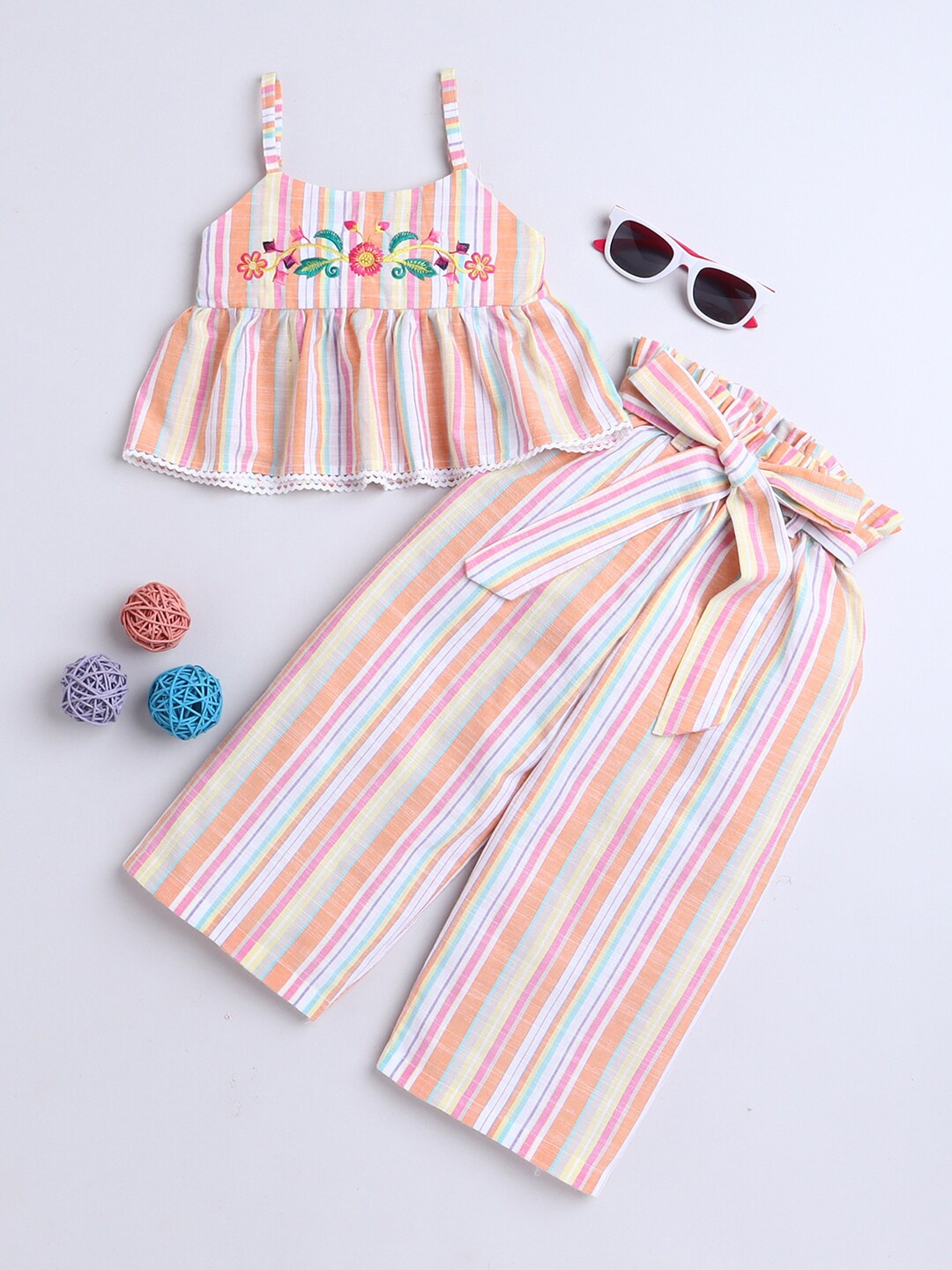 

Knitting Doodles Girls Pink & Green Striped Top with Trousers