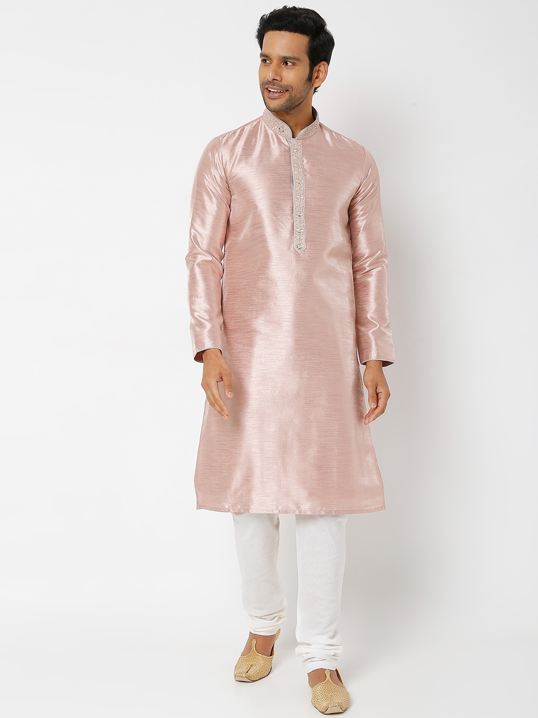 

Ethnicity Men Pink Embellished Kurta with Churidar Set