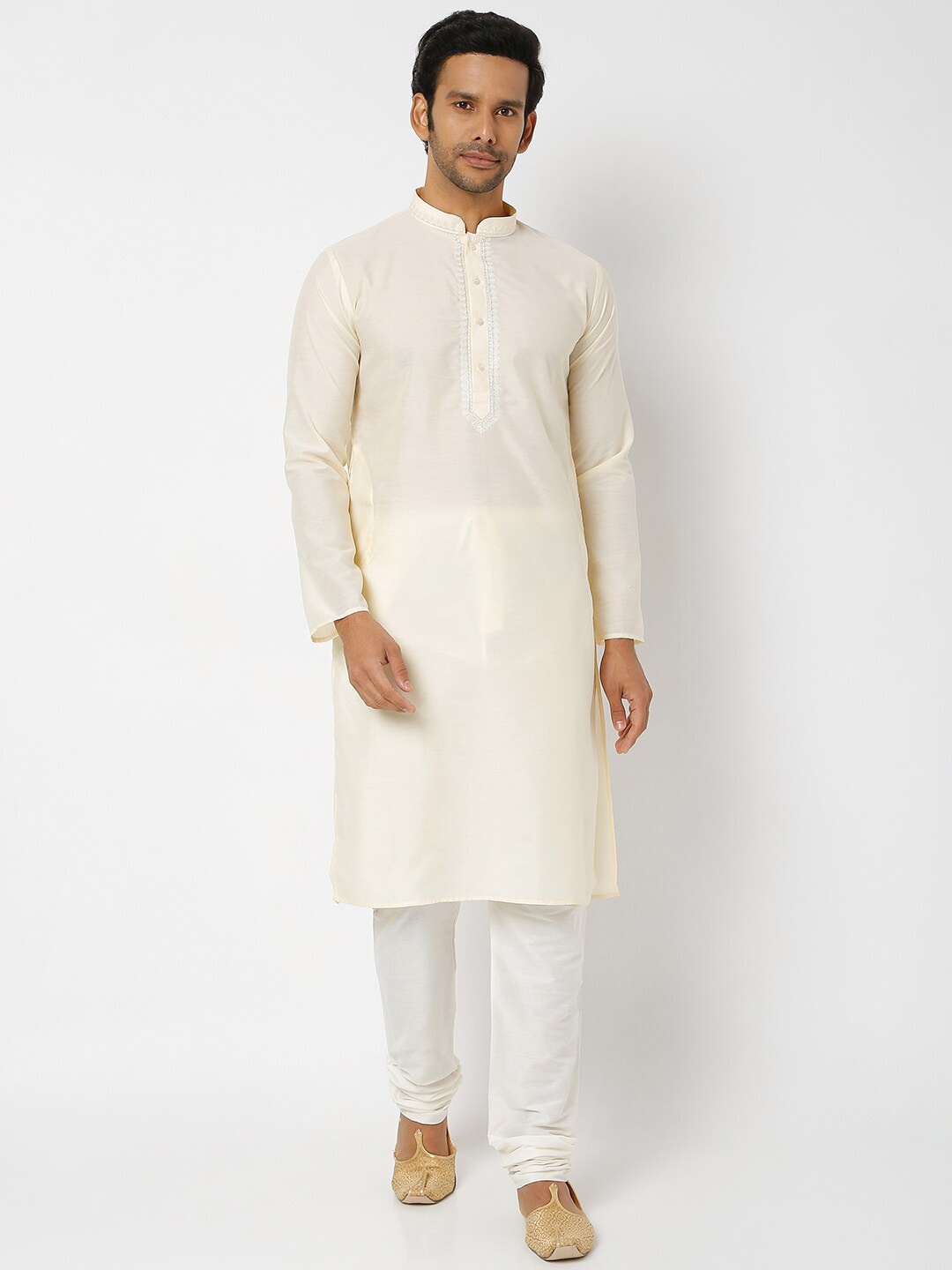 

Ethnicity Men Cream-Coloured Kurta with Churidar