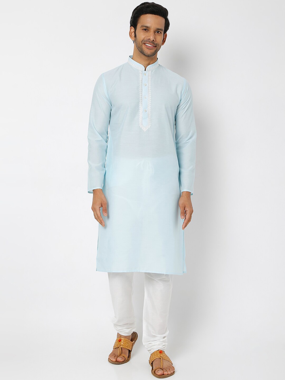 

Ethnicity Men Blue Kurta with Churidar Set