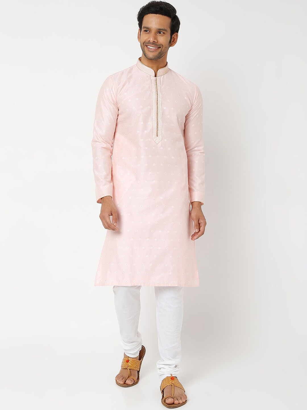 

Ethnicity Men Pink Printed Beads and Stones Kurta with Churidar
