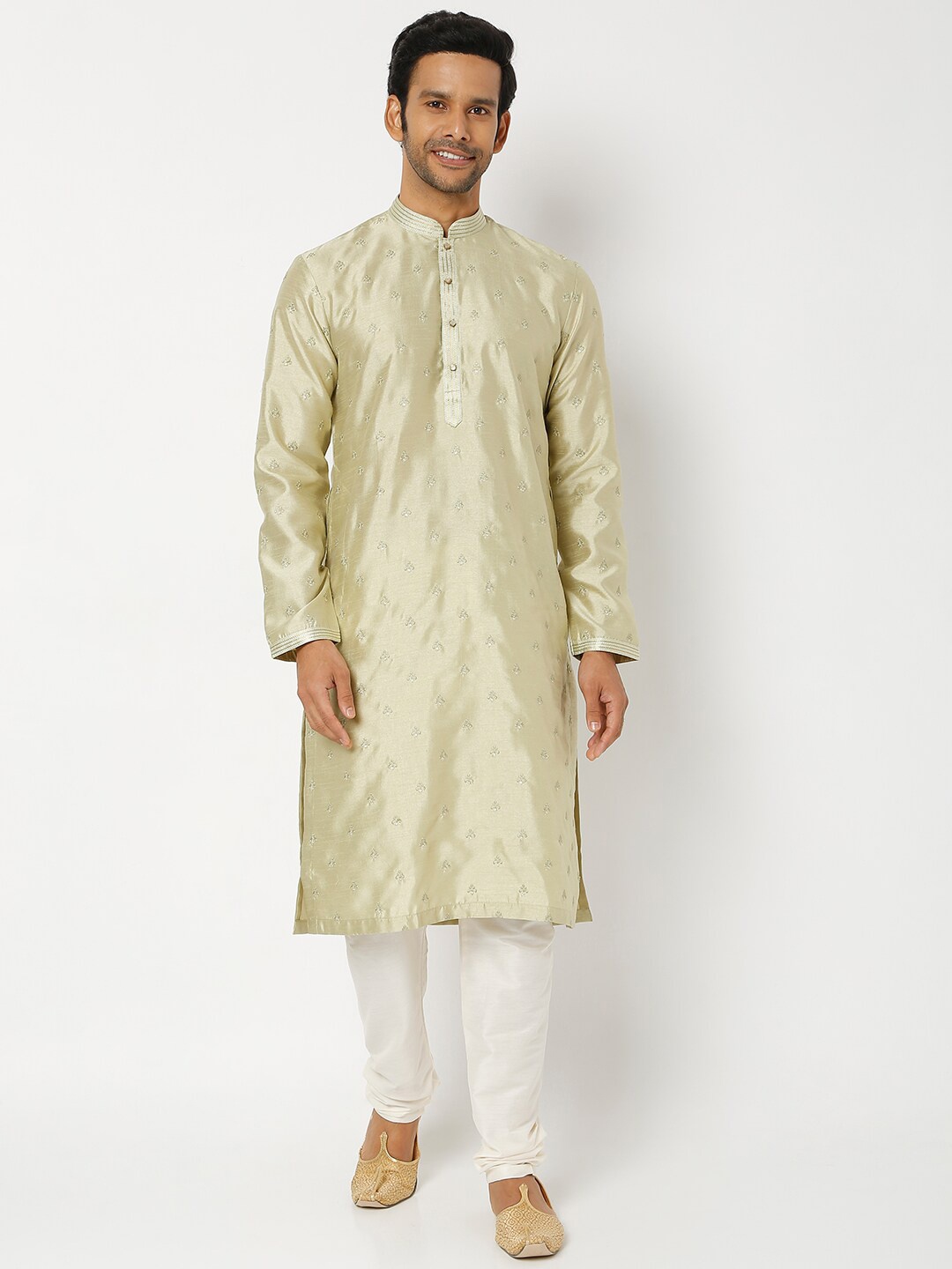 

Ethnicity Men Green & White Kurta with Churidar