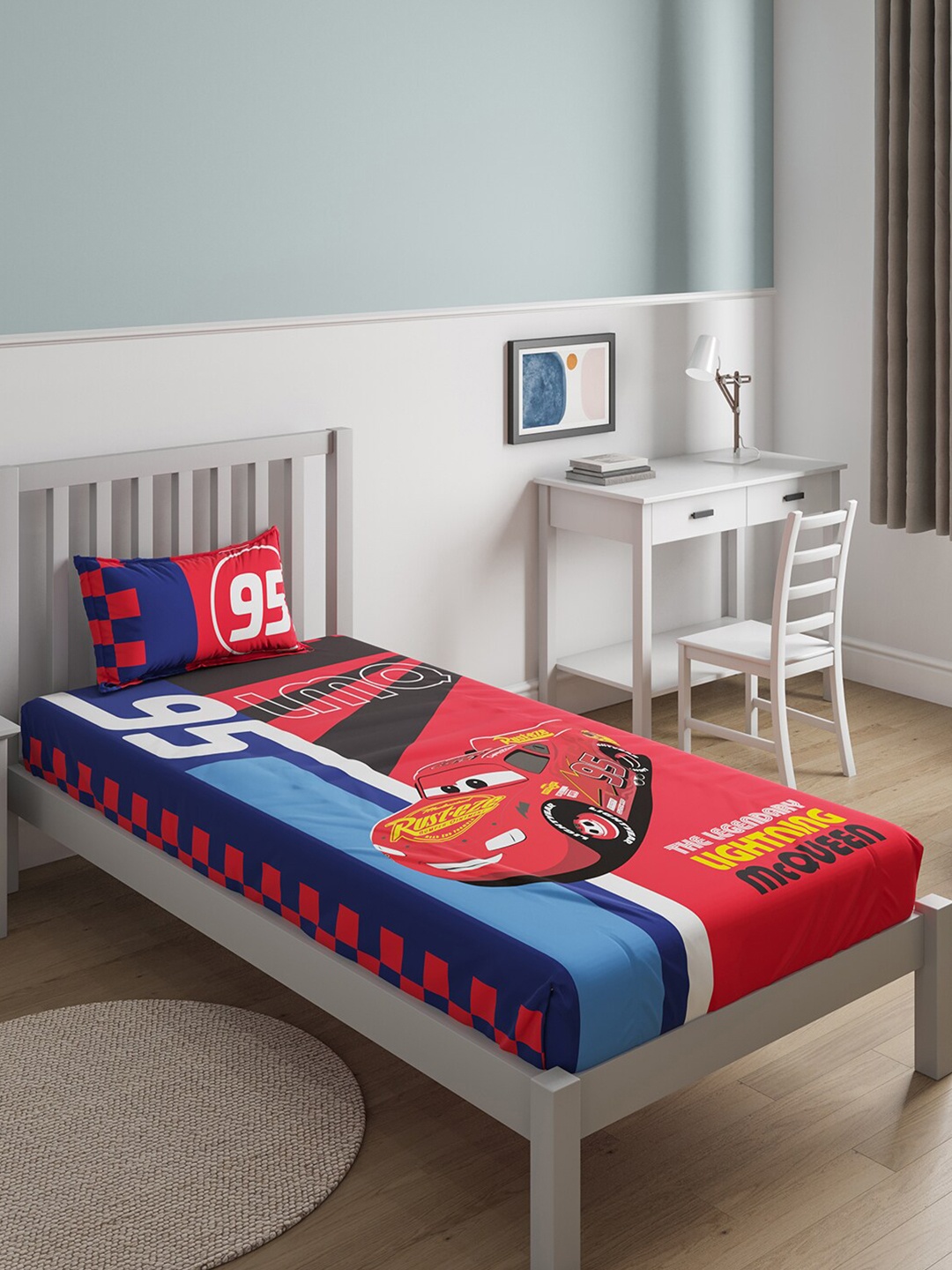 

DDecor Cartoon Characters 130 TC Single Cotton Bedsheet with 1 Pillow Covers, Red