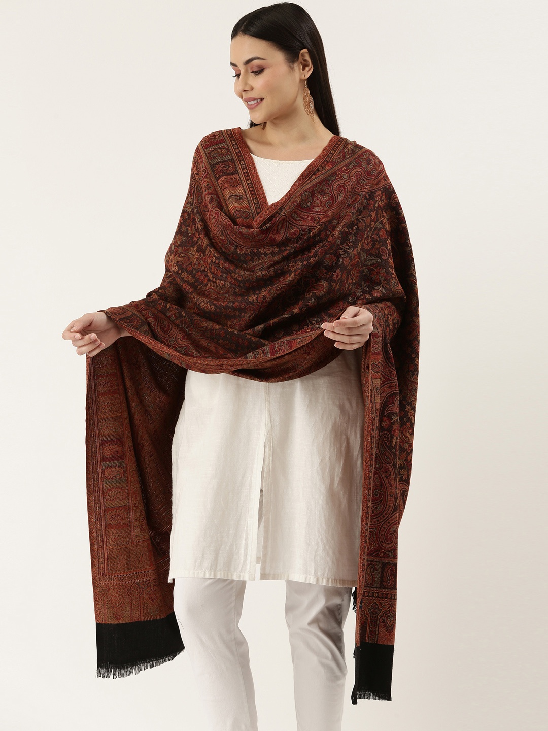 

Pashmoda Women Black & Brown Woven Design Jamawar Shawl
