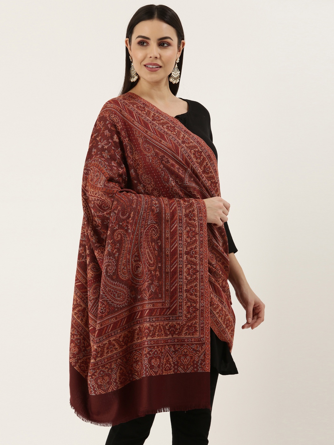 

Pashmoda Women Brown Woven Design Ethnic Motifs Jamawar Shawl