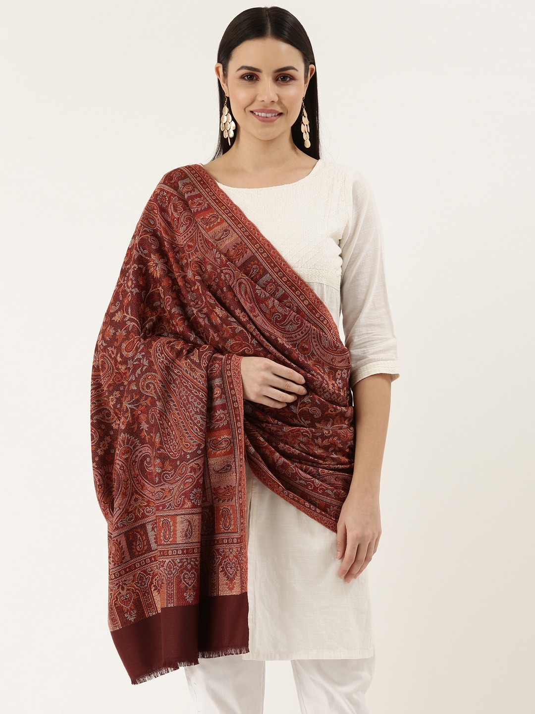 

Pashmoda Brown Ethnic Motifs Woven Design Jamawar Shawl