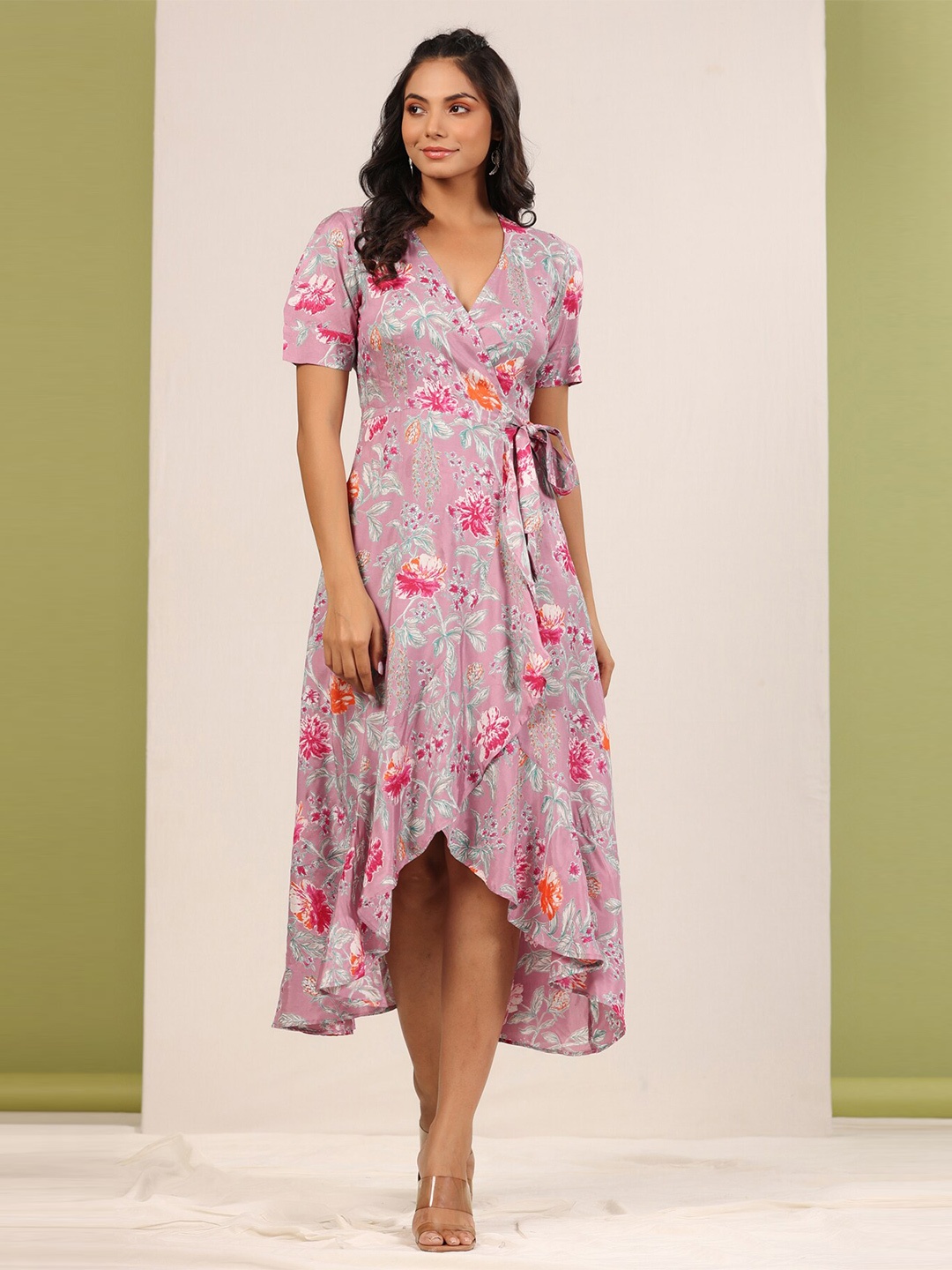 

JISORA Purple Wrap Floral Dress