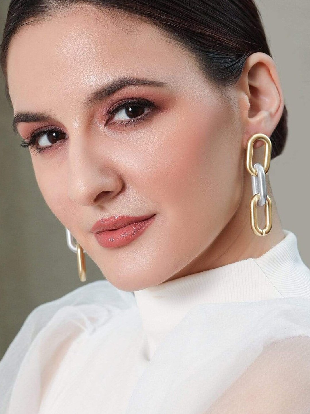 

Rubans Women Gold & Silver-Toned Geometric Drop Earrings