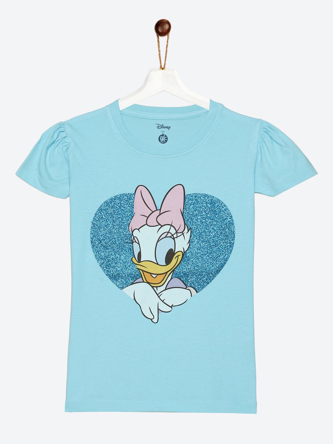 

YK Disney Girls Daisy Duck Glitter Printed Puff Sleeves Cotton T-shirt, Blue